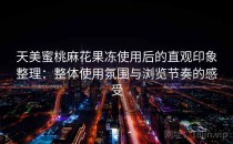 天美蜜桃麻花果冻使用后的直观印象整理：整体使用氛围与浏览节奏的感受